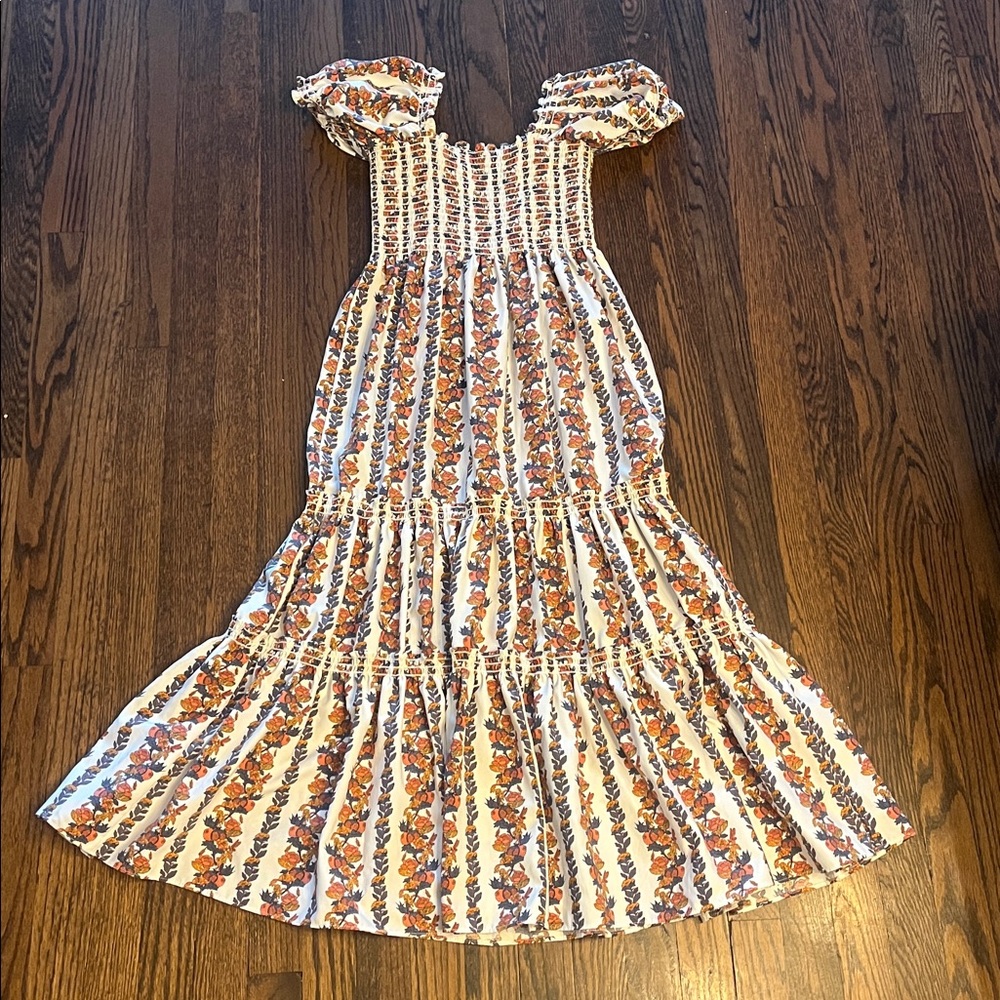 o.p.t Women’s Daphne Square Neck Smocked Maxi Dress Tiered Multicolor Floral M - Picture 2 of 13